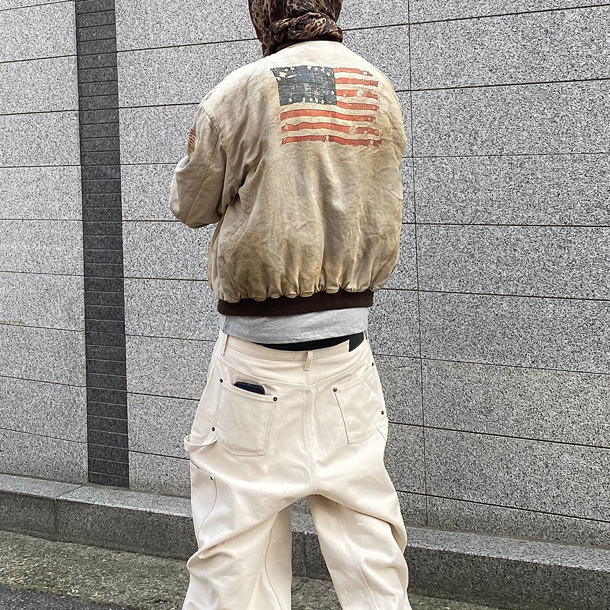 Undermycar - GO AFTER TOPGUN AMERICAN FLAG WASHED BOMBER Dirty Beige